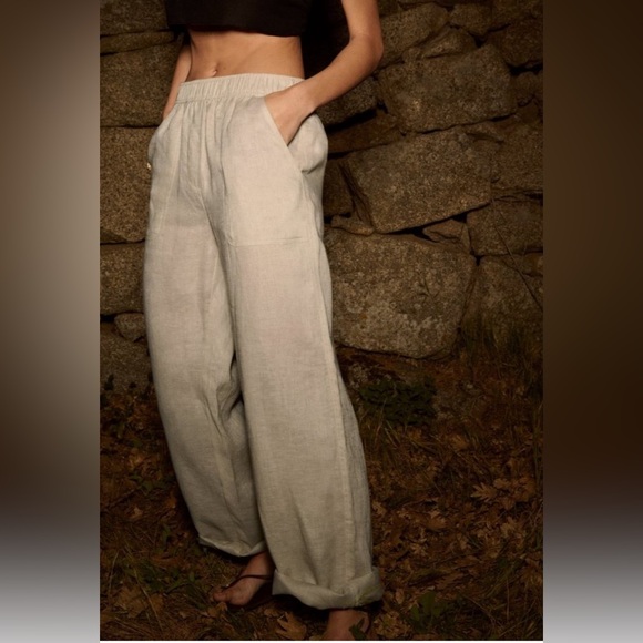 Zara Wide Legged Linen Pant Sand - Picture 1 of 6